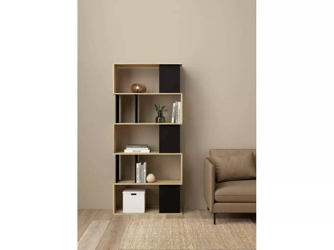 Bibliothèque Dscamacc, Etagère de bureau, Porte-livre mobile, Librairie, 80x29 h175 cm, Chêne et Noir