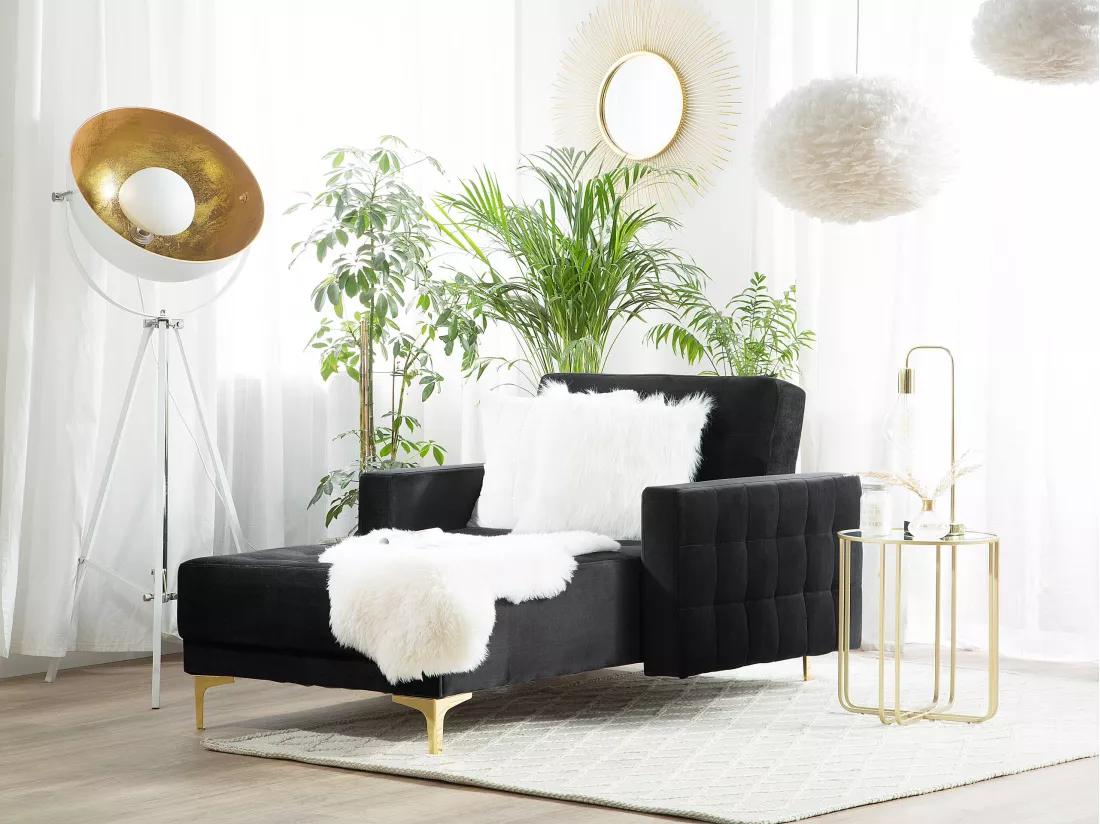 Chaise longue en velours noir ABERDEEN