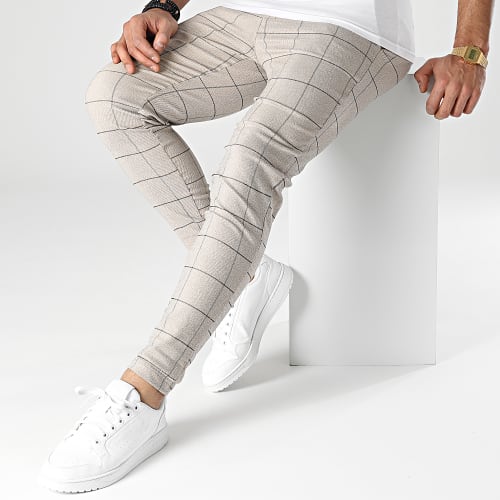 Pantalon à Carreaux Beige