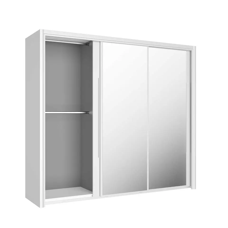 Kledingkast Cody 231cm met 3 schuifdeuren & spiegel - wit