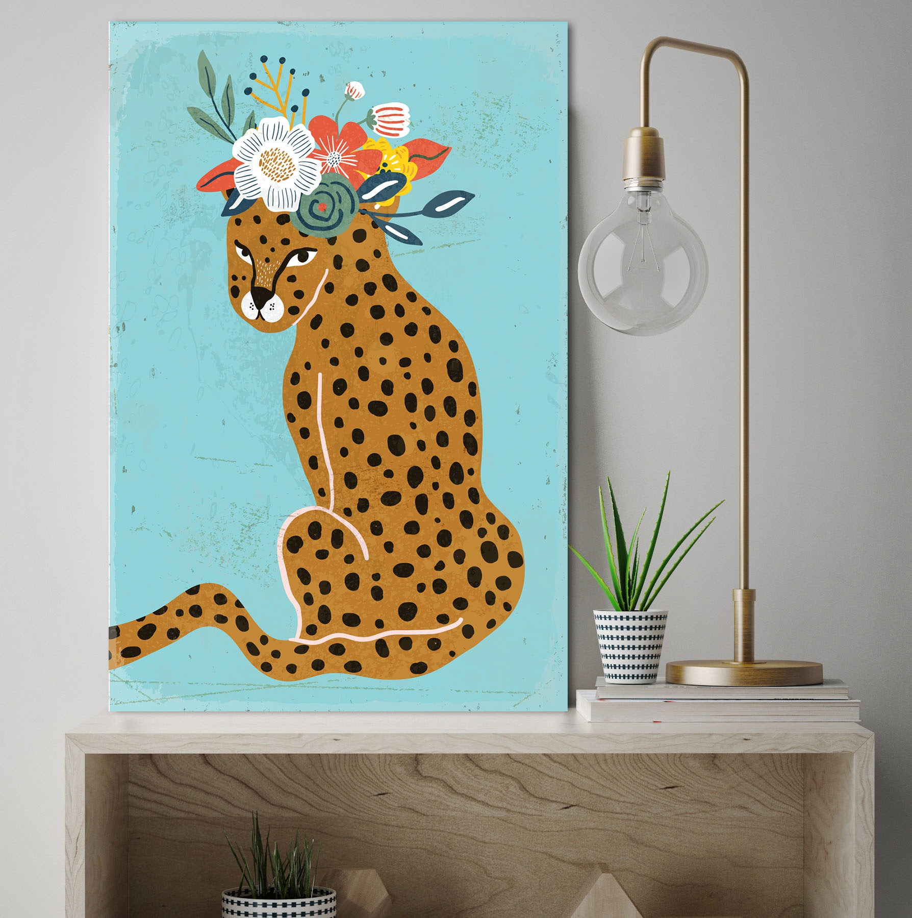 queence Metallbild »Leopard« Blumen | Leopard | Sprüche 1 Stk. tlg. Stahlschild, Blechschild, Leopard mit Blumenkranz