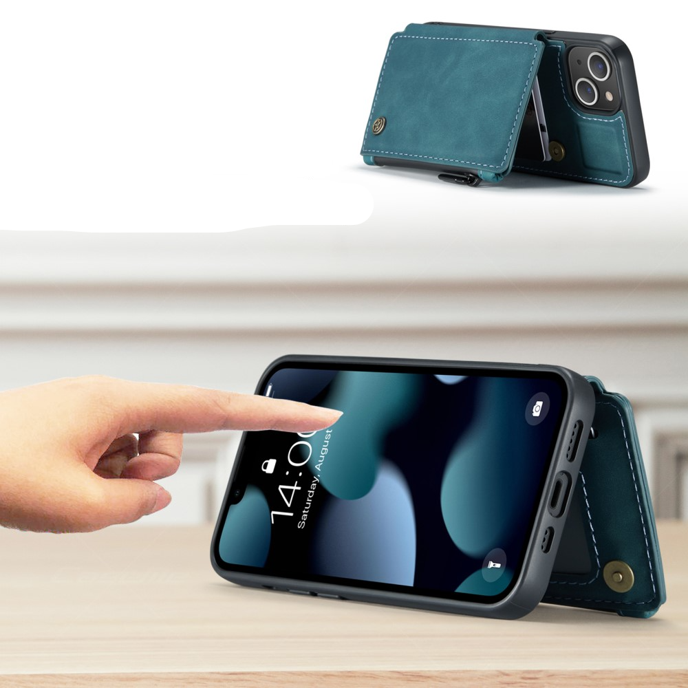 iPhone 13 Leder Schutzhülle mit Münzbeutel   3 Kartenfächern - Blau / Grün