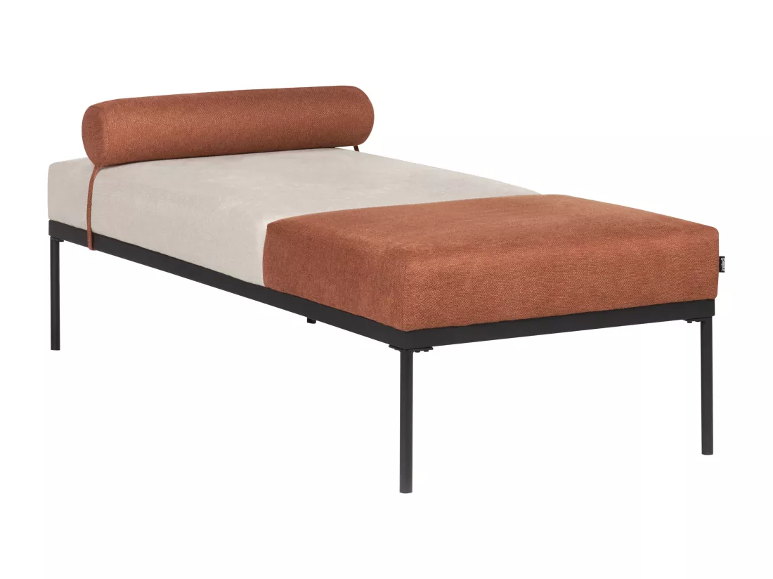 Chaise longue en lin synthétique et en similicuir beige et marron doré MALMOS