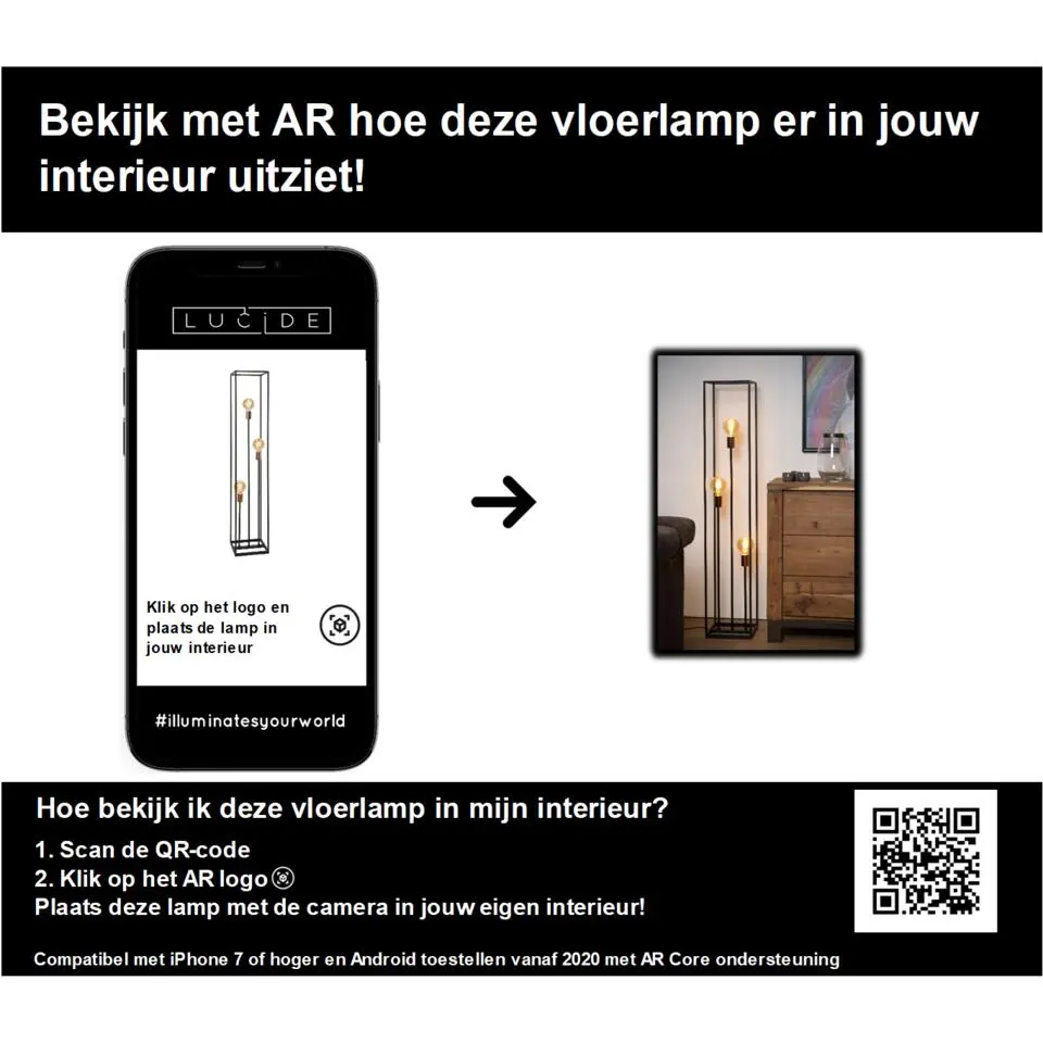 Lucide ARTHUR Vloerlamp - Zwart