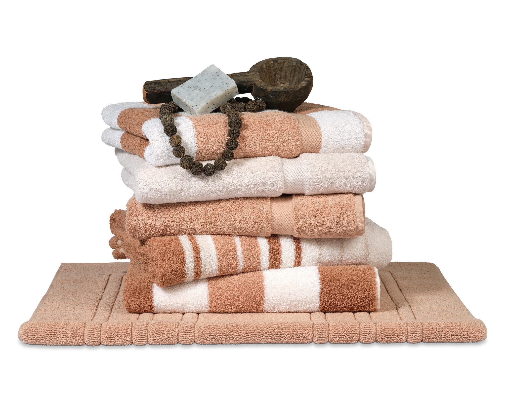 Restant: Badlaken Boston Praline | Wit | Beige | Bruin | Katoen