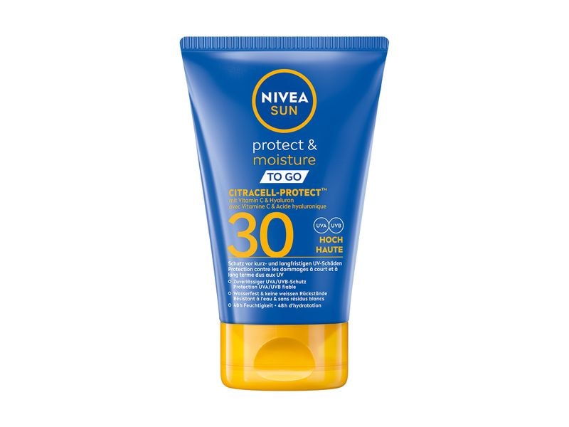 NIVEA SUN Sonnenlotion Sun Protect and Moisture To Go LSF 3 Schnelleinziehende Sonnencreme in praktischer Reisegrösse