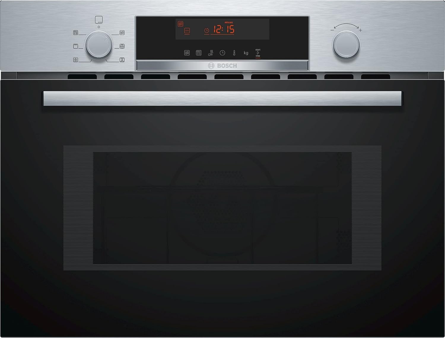 Bosch CMA583MS0 Serie 4 Einbau-Mikrowelle mit Heißluftfunktion, 45 x 60 cm, 900 W, Drehteller 36 cm, AutoPilot 15 15 Automatikprogramme, LED-Touchdisplay, LED-Beleuchtung gleichmäßige Ausleuchtung
