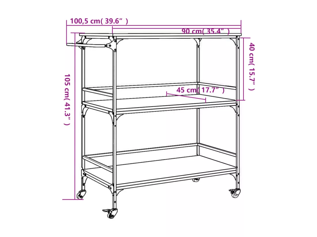 Chariot de cuisine sonoma gris 100,5x50x105cm bois d'ingénierie