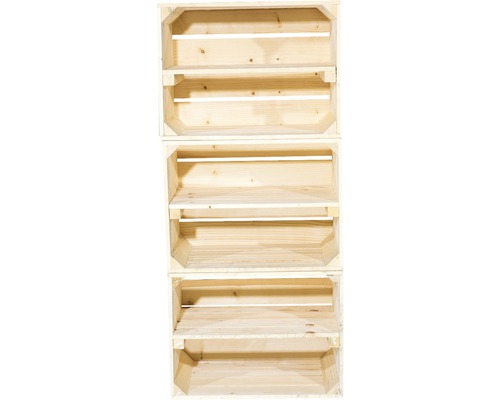 Vintage lichtgekleurde fruitkist met middenplank, 50x40x30 cm, set van 3