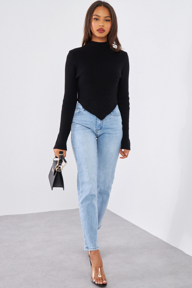 Pull noir court en laine