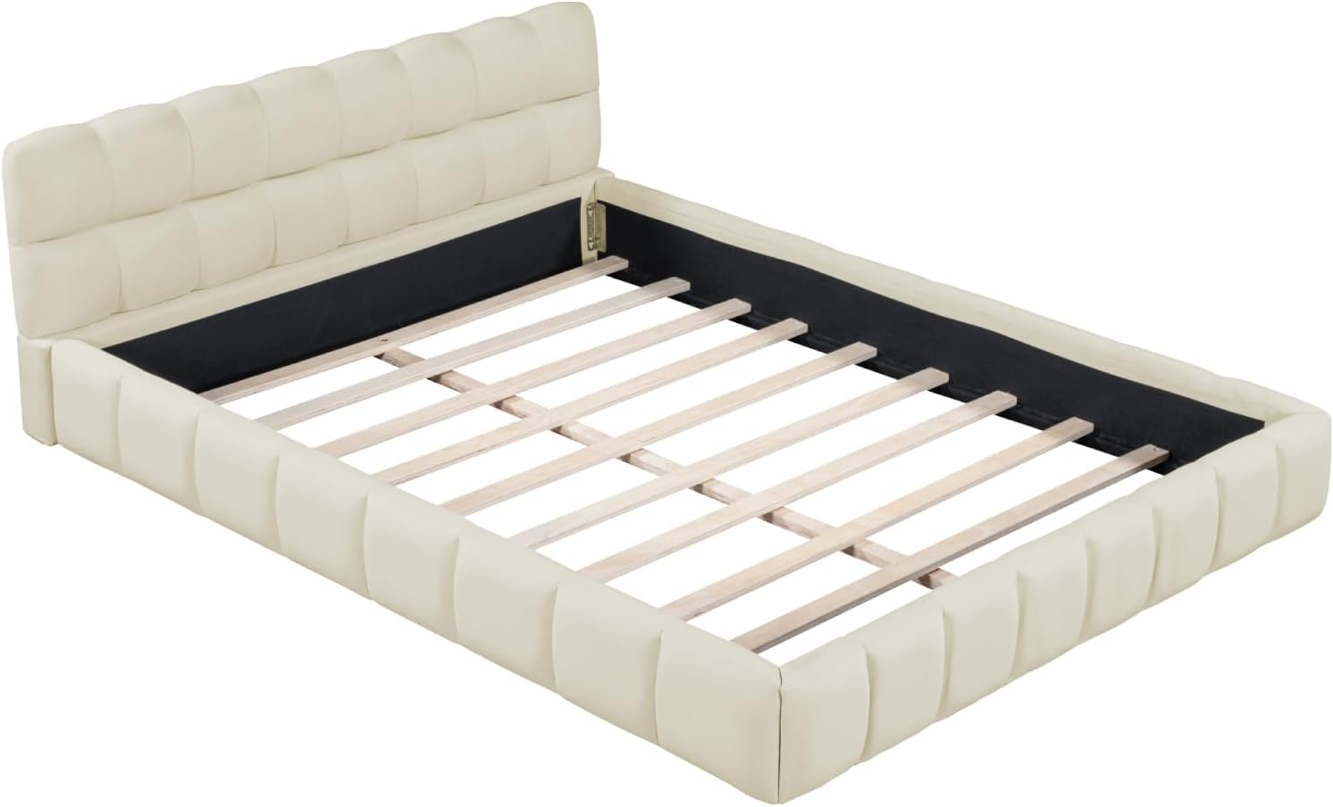 FreeWind Polsterbett 140x200 cm Bubble Bett, Doppelbett mit weicher Rückenlehne, Jugendbett mit Lattenrost, Flachbett mit Polsterumrandung, Leinen, ohne Matratze (beige)