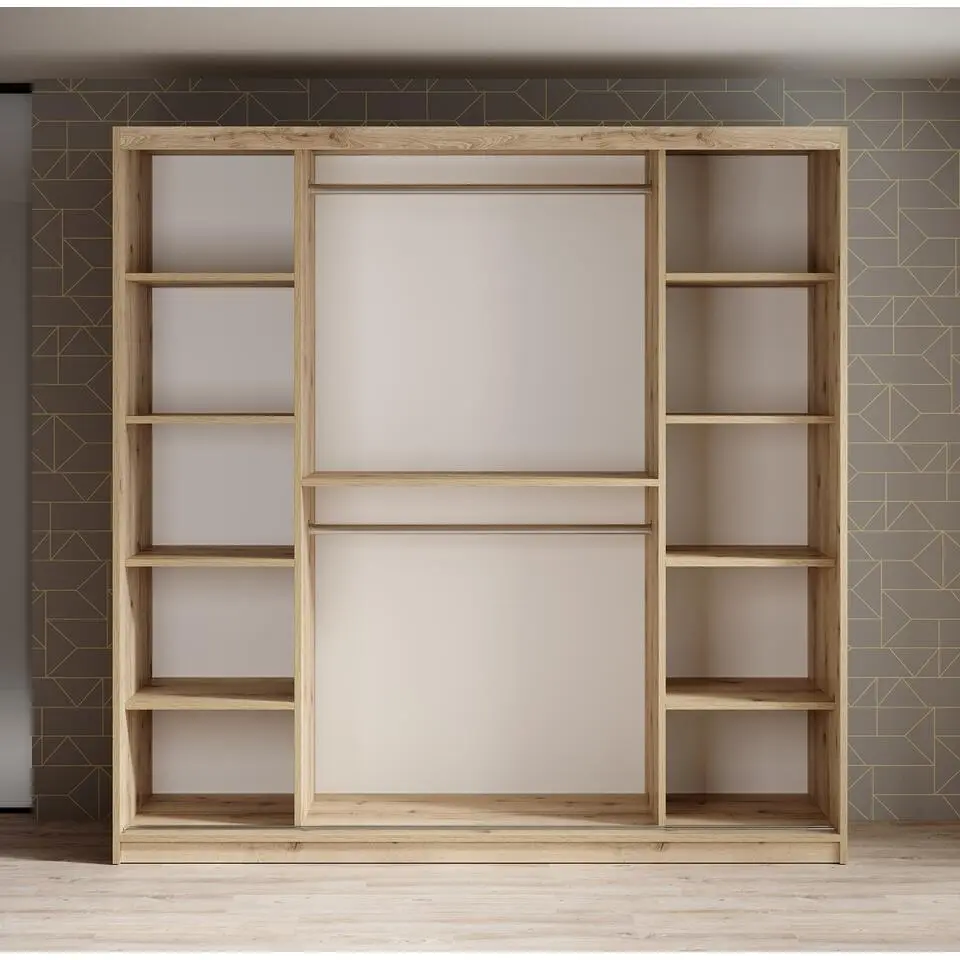 Meubella - Kledingkast Luxor - Zwart - Eiken - 200 cm