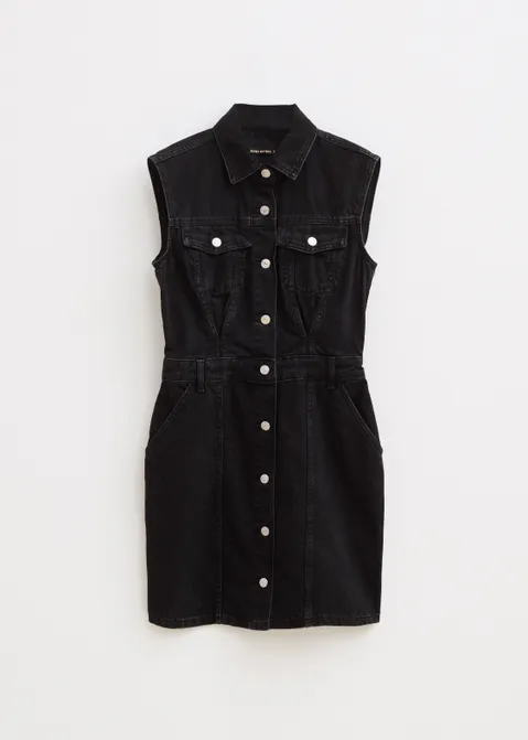 Denim jurk mouwloos zwart (ZWART)