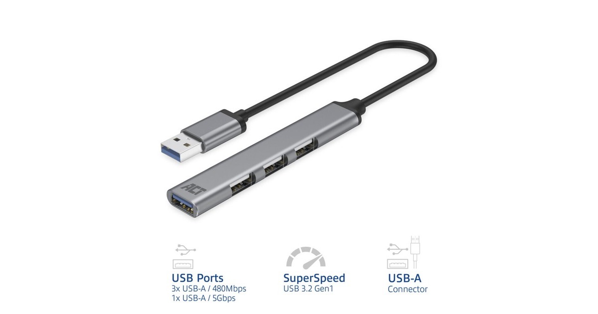 ACT ConnectivityUSB-A hub, 3x USB-A 2.0 en 1x USB-A 3.0 usb-hub  (Aluminium)