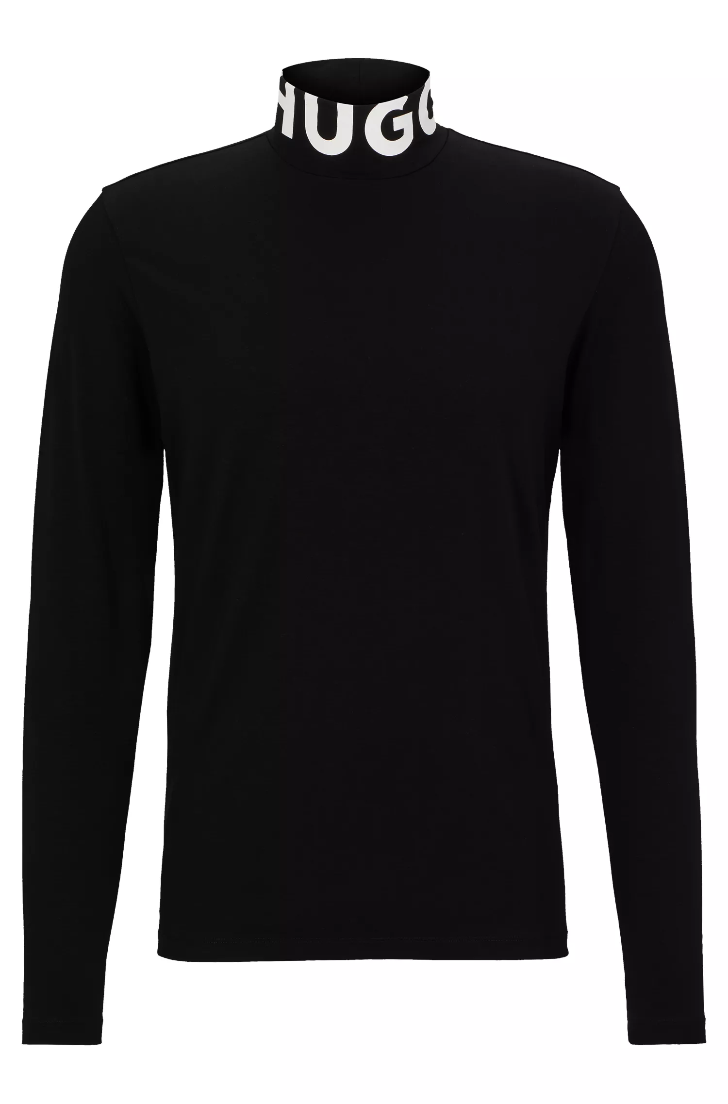 Camiseta HUGO vermelha, corte slim, com gola alta com a marca.
