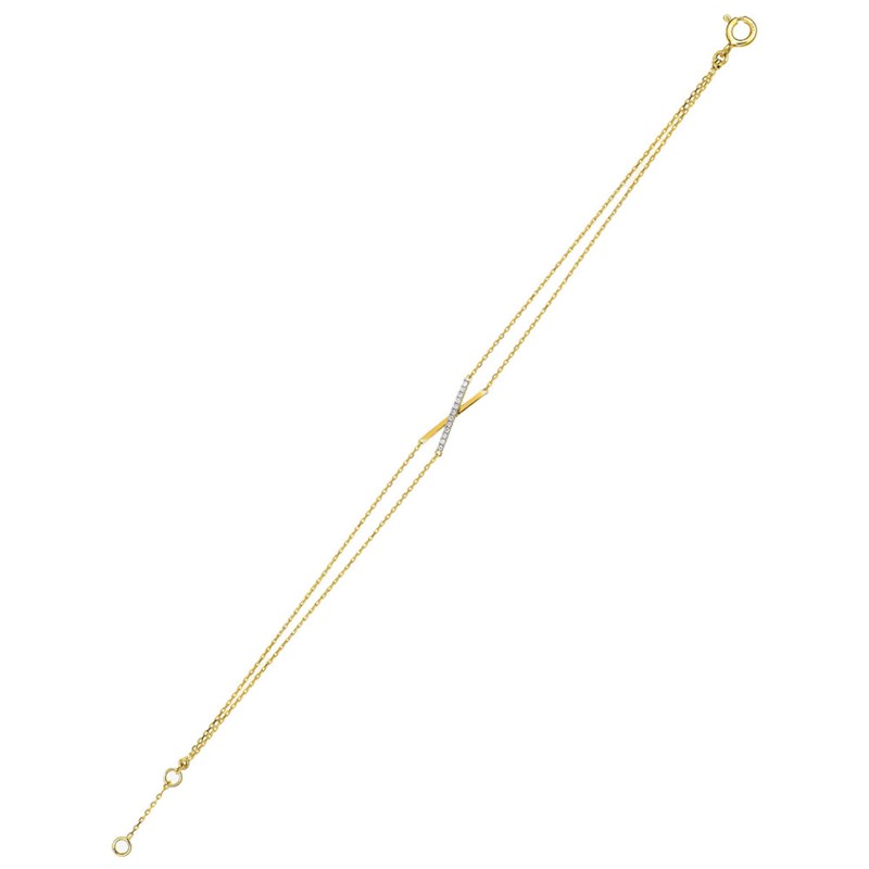 Bracelet Femme - Or 18 Carats - Diamant 0,04 Carats - Longueur : 18 cm