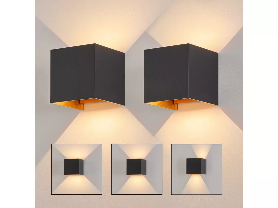 NETTLIFE LED Applique Noire,2 pièces - Extérieur/Intérieure Lampe Murale 5W ，double faisceau réglable étanche IP65 230V 3000K