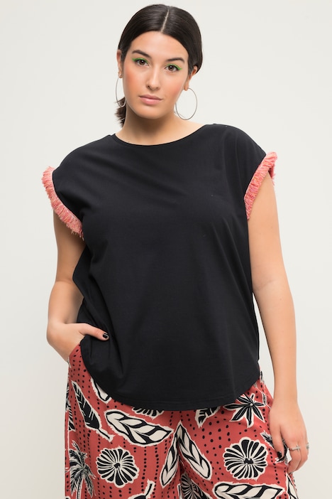 Top, oversized, Armausschnitt-Bordüren