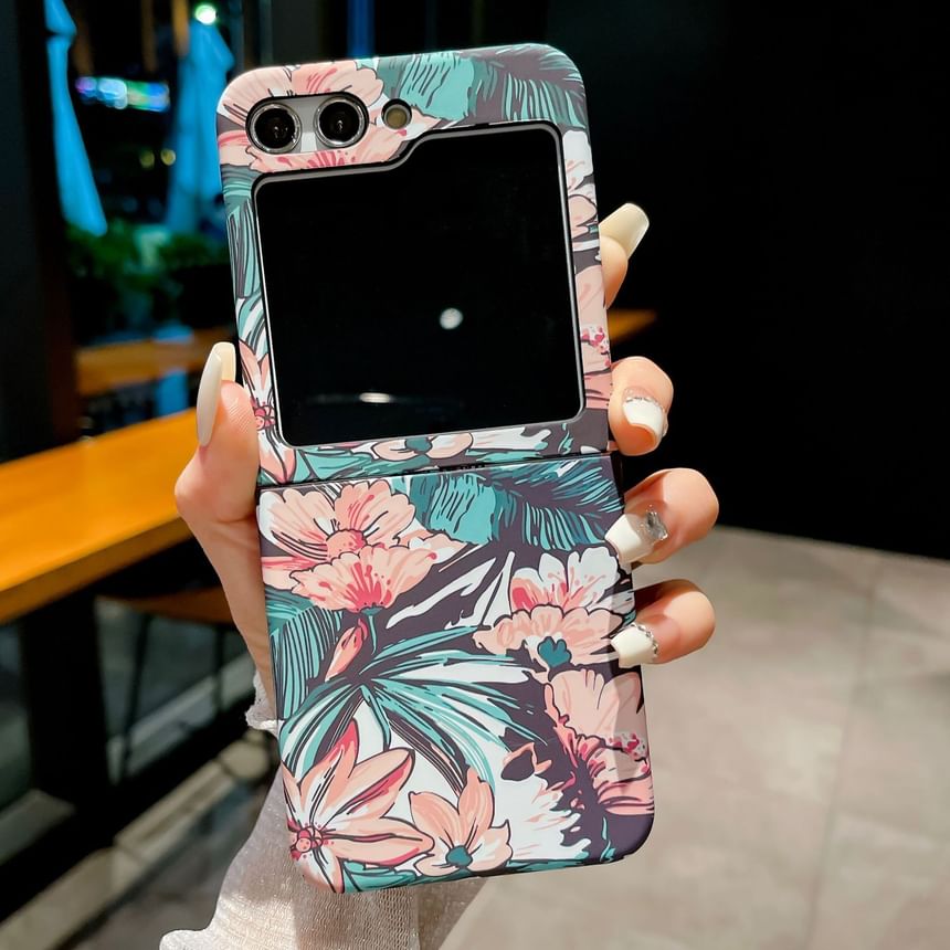 Edgin - Retro bloemenhoesje voor mobiele telefoon - Samsung Galaxy Z Flip 3 / Flip 4 / Flip 5