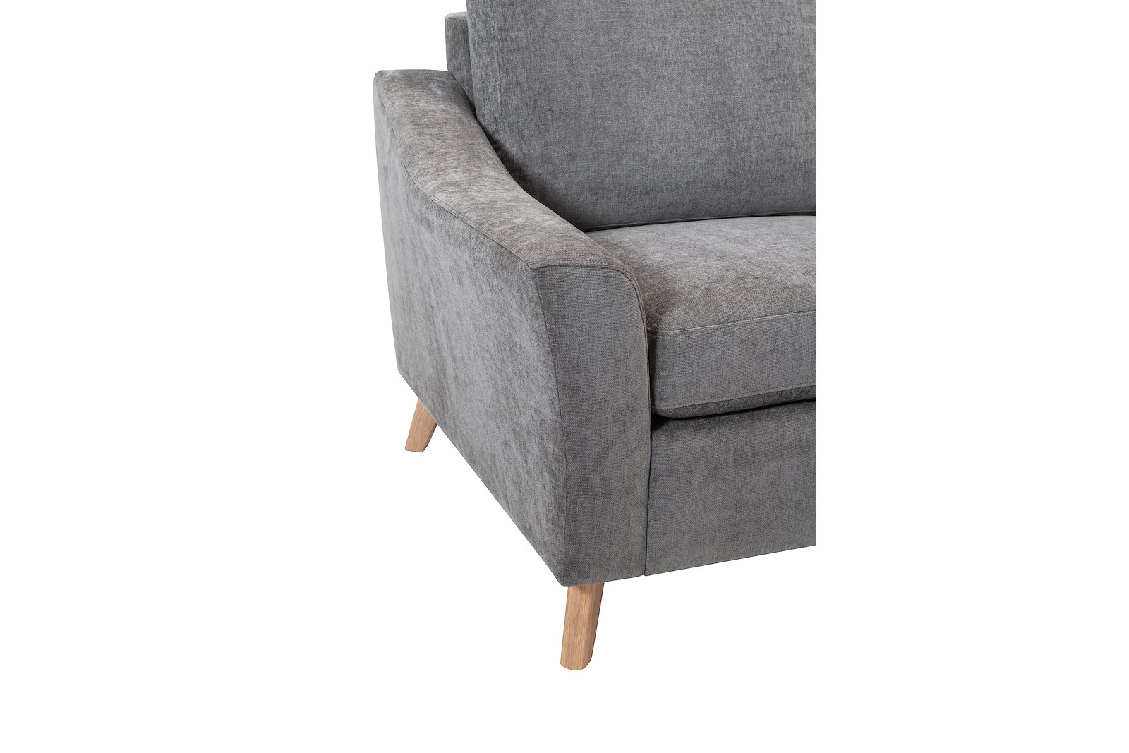 Lona sofa 32 hjørnesofa (D32). I tekstil Meadow 3174 Dark Grey, 60 cm brede seter, arm 1 og 2M9M ben hvitoljet eik. SA rygg skum