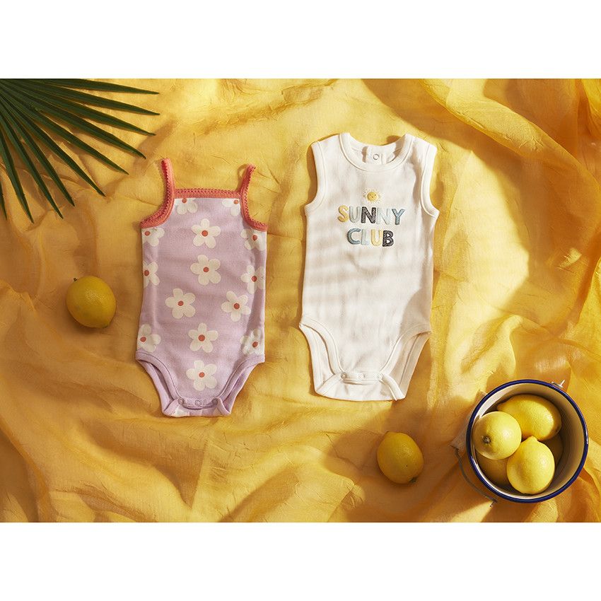 Lot de 7 bodies débardeurs en jersey print Hawaii pour bébé garçon - Ecru
