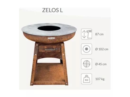Barbecue brasero en acier Zelos Hauteur 87 cm Diamètre 102 cm