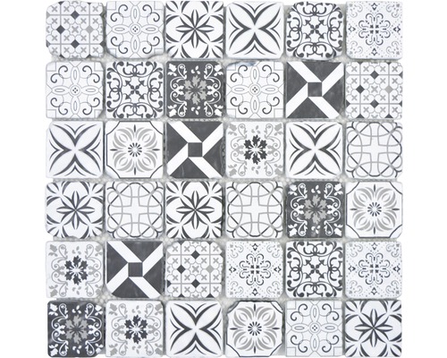 Glasmozaïek XCM 8RBW47 30x30 cm wit/zwart