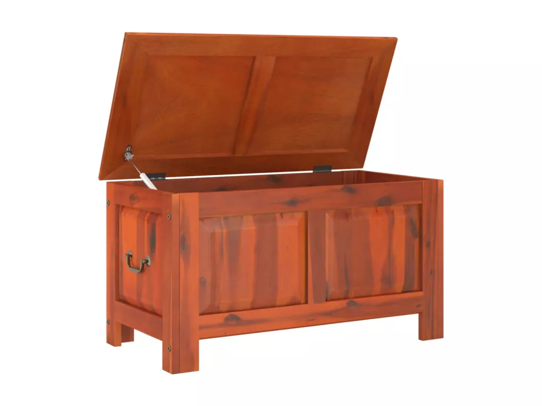 Coffre de rangement avec couvercle marron bois massif d'acacia