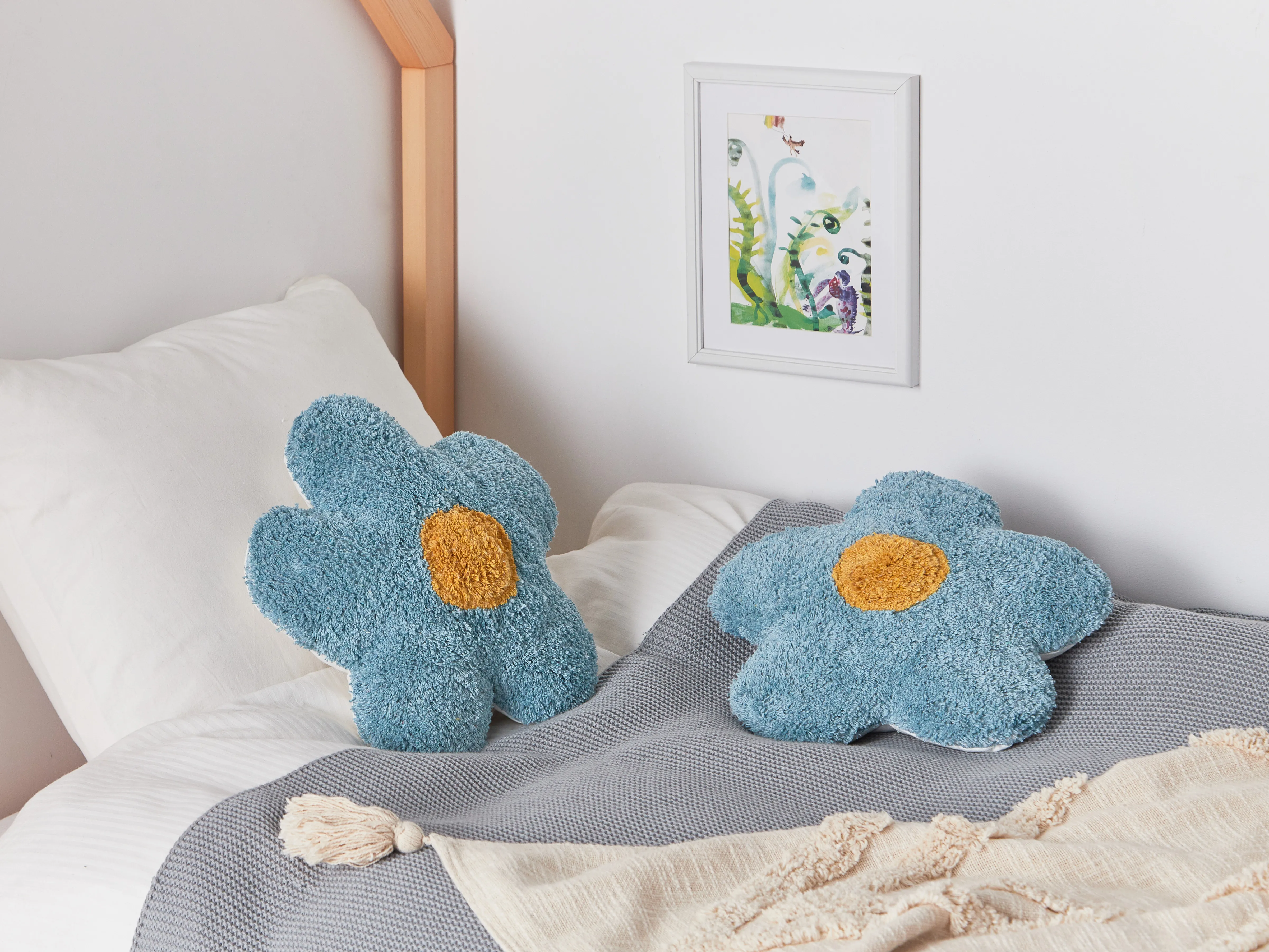Set van 2 sierkussens SORREL Katoen 30 x 30 cm Blauw Bloem