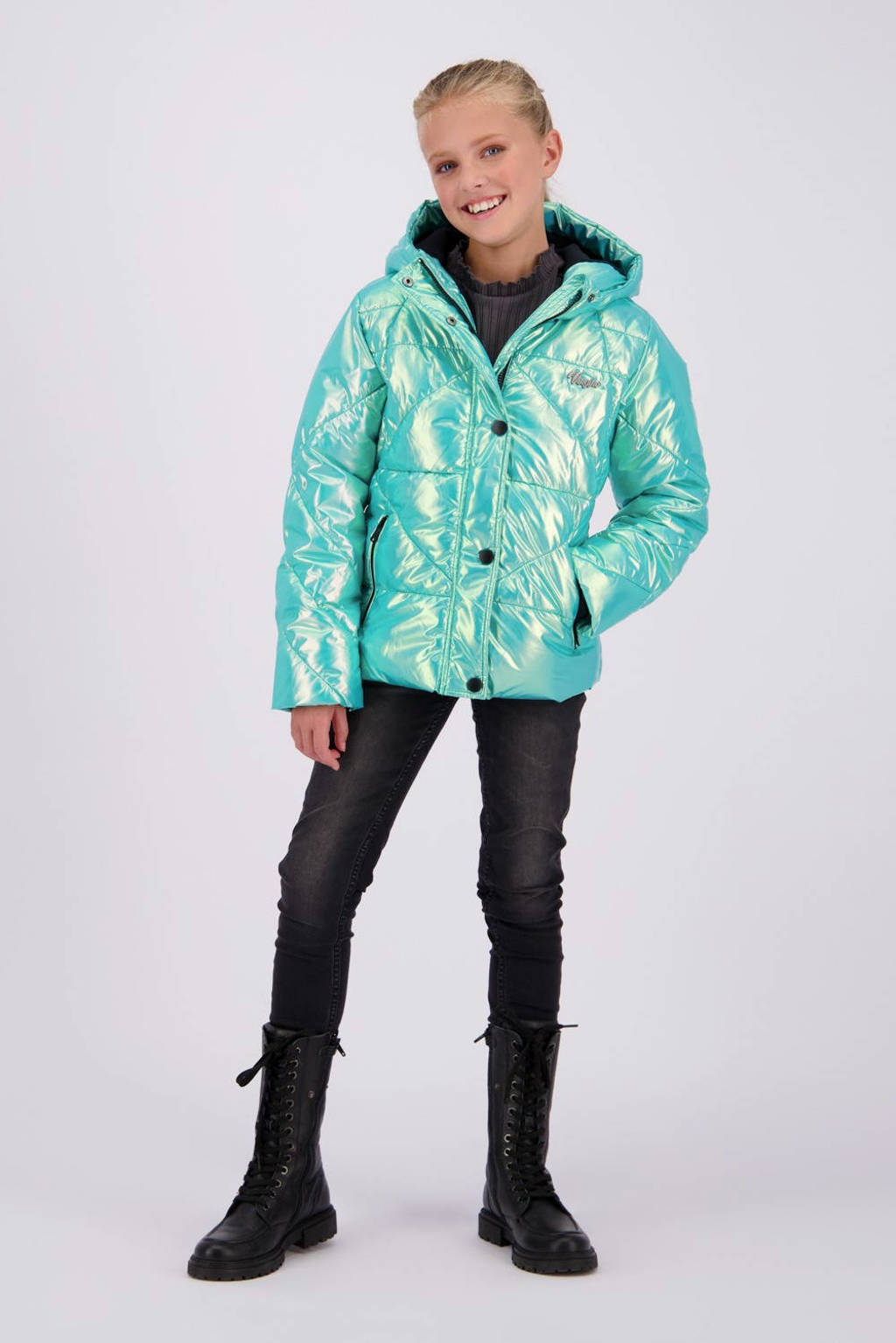 Vingino gewatteerde winterjas Teila turquoise metallic