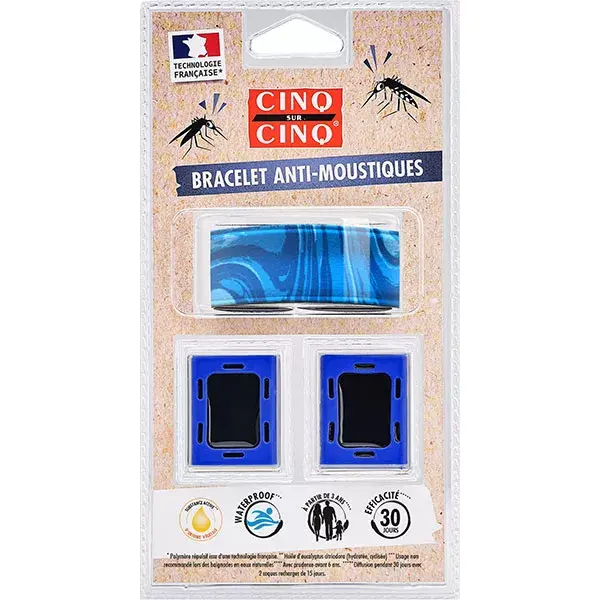 Pulseira repelente de mosquitos Five Out of Five com estampa azul (3 unidades)