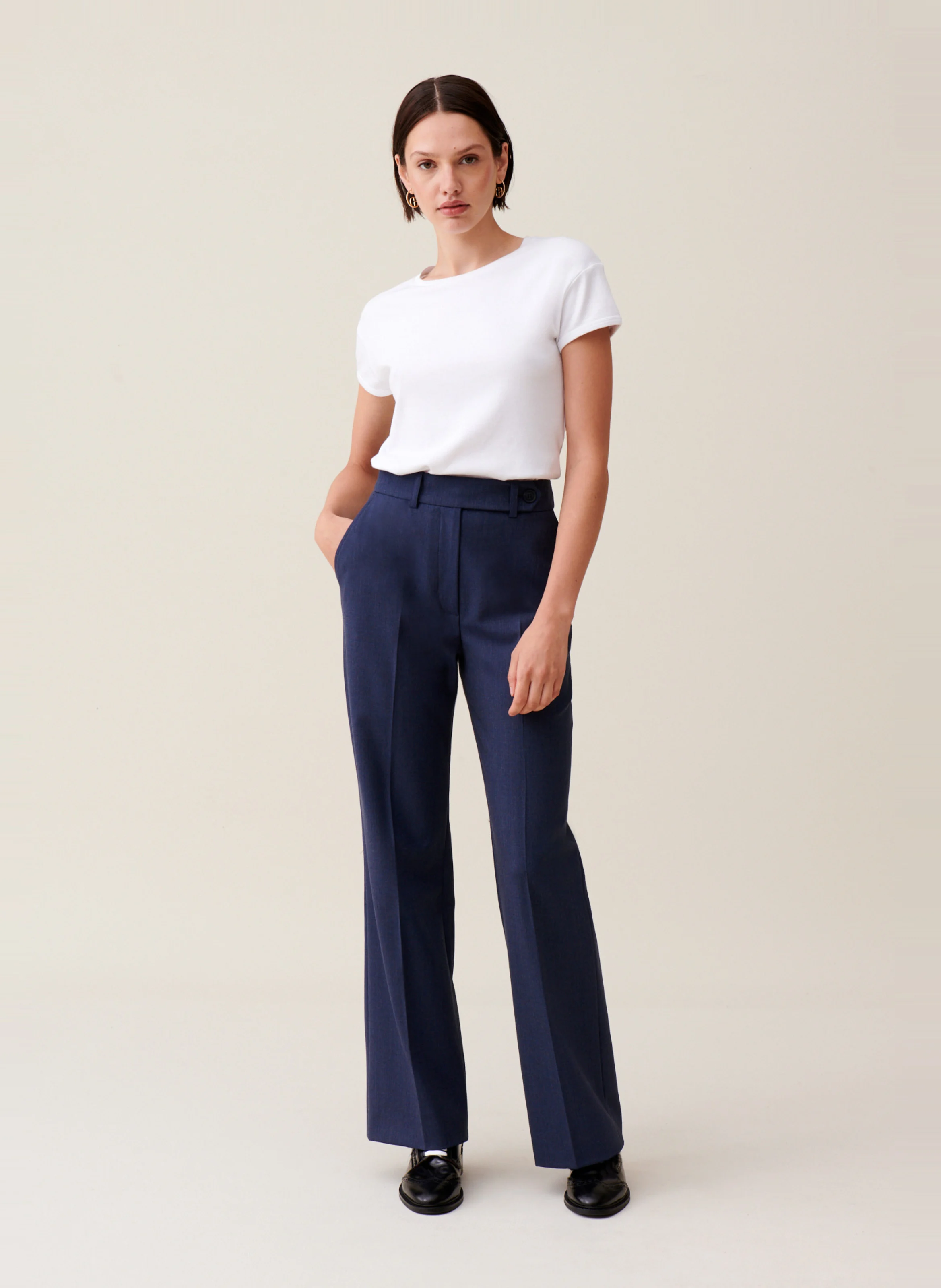 Pantalon tailleur en laine mélangée | Bleu