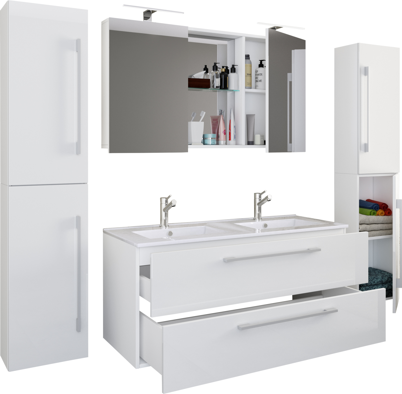 5-teiliger Badblock BUDASI - weiß - Spiegelschrank