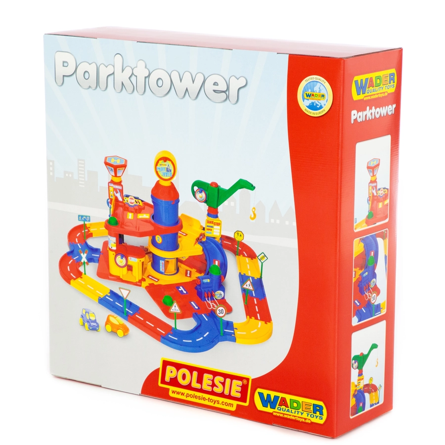 Wader Quality Toys Park Tower mit 3 Ebenen, Autos und Spielstraße