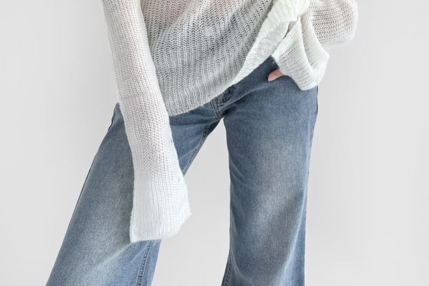 Webeisque - V-hals, effen, slim-fit gebreide top met klokmouwen