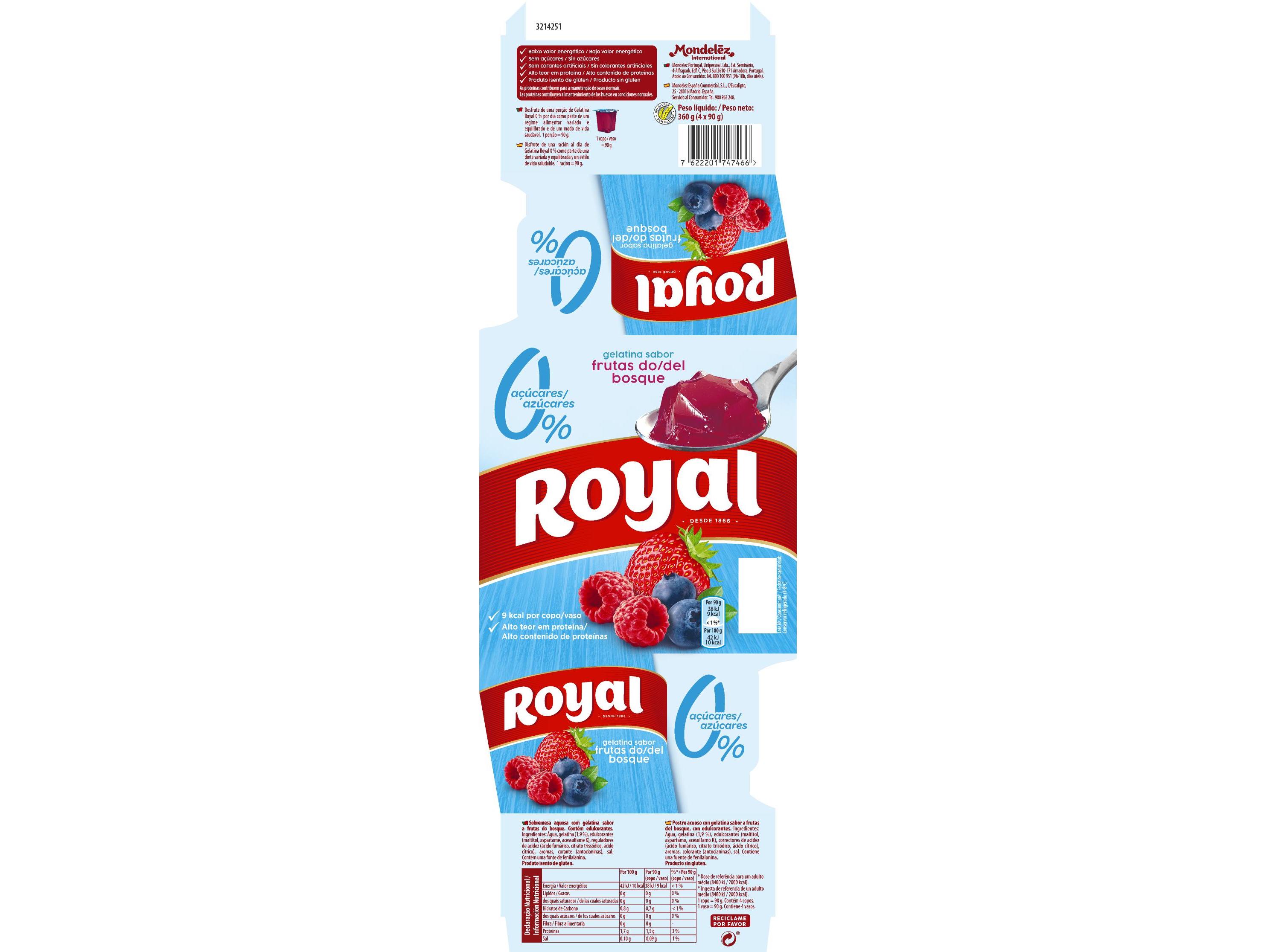 GELATINA ROYAL FRUTOS BOSQUE 0% AÇÚCAR 4X90 G