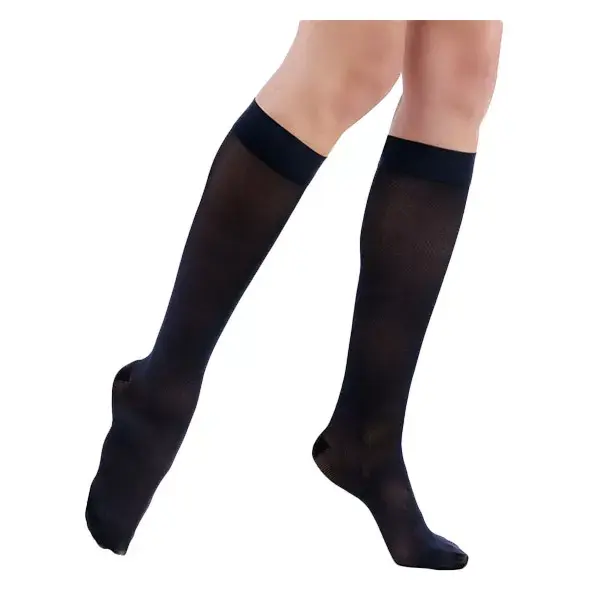 Meias Sigvaris Essential Semitransparentes Classe 2 Longas Tamanho M Azul Marinho