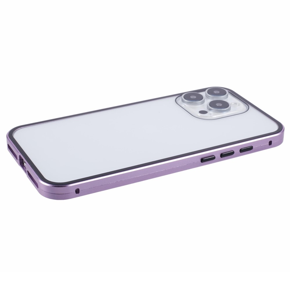 iPhone 16 Pro Max Magnetische Alu Schutzhülle mit Panzer Glas Backcover   Displayschutz (Magnet-Technologie) - Lila