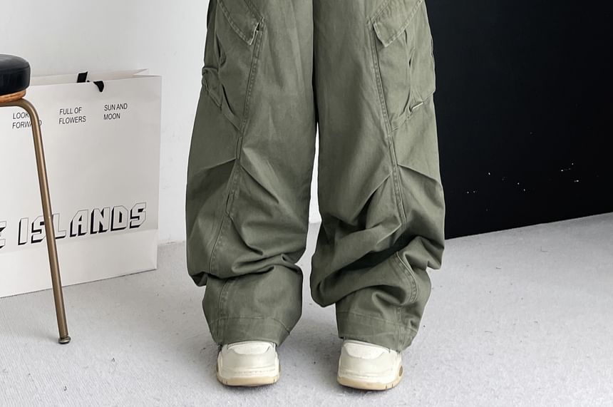 RONIN - Mid Rise Plain Wide Leg Cargo-broek