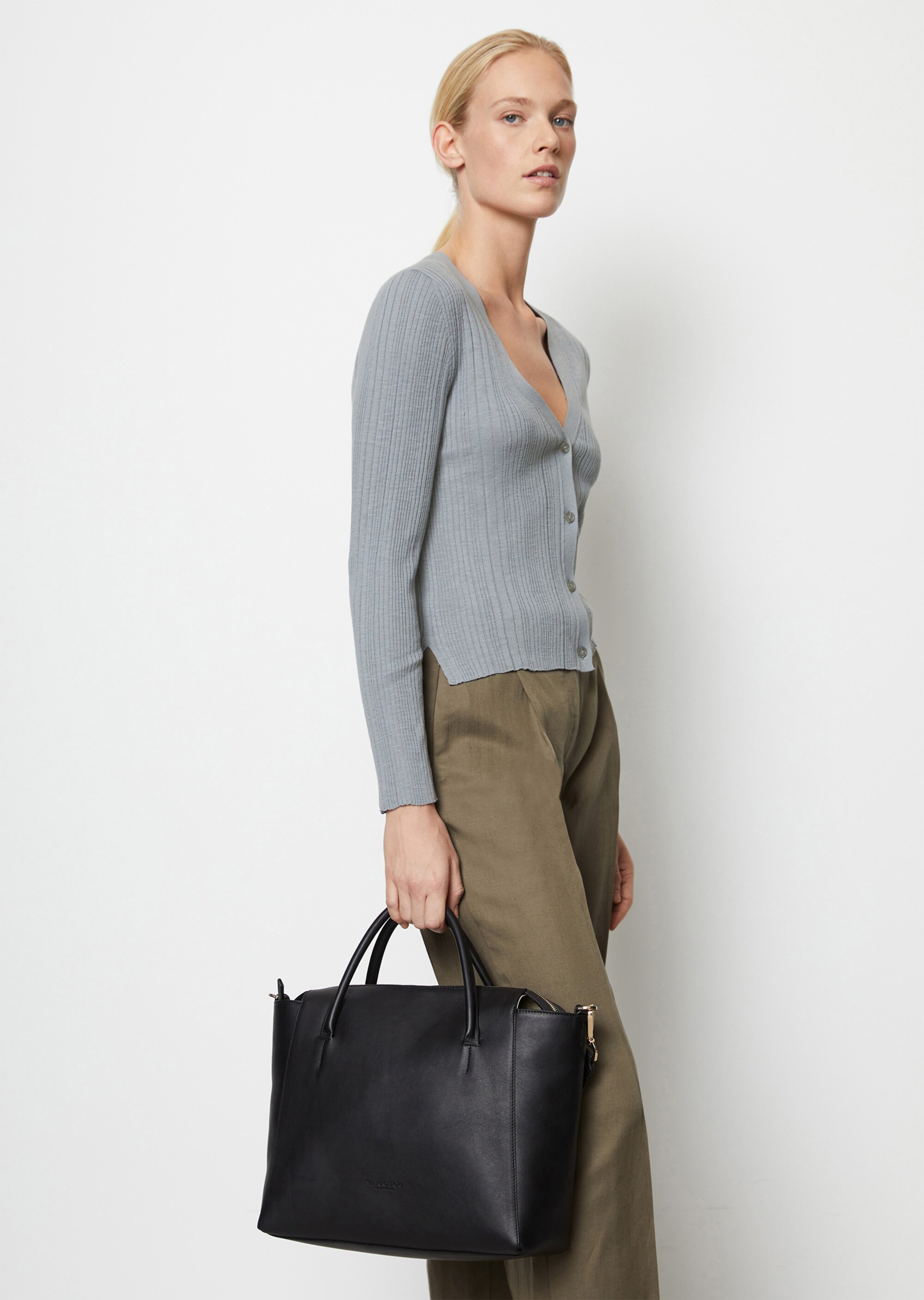 Rippstrick-Cardigan slim aus Organic Cotton-Leinen-Slub-Garn