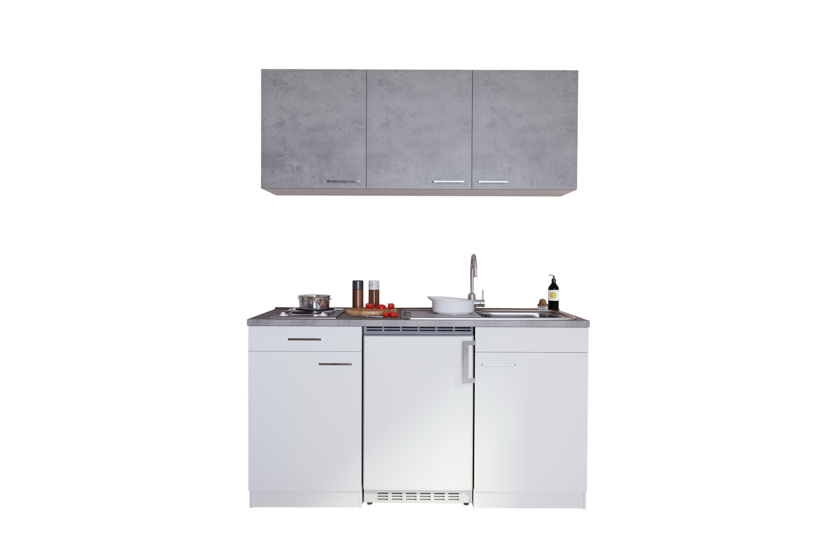 RESPEKTA Küchenzeile - weiß - Beton - mit E-Geräten - 150 cm