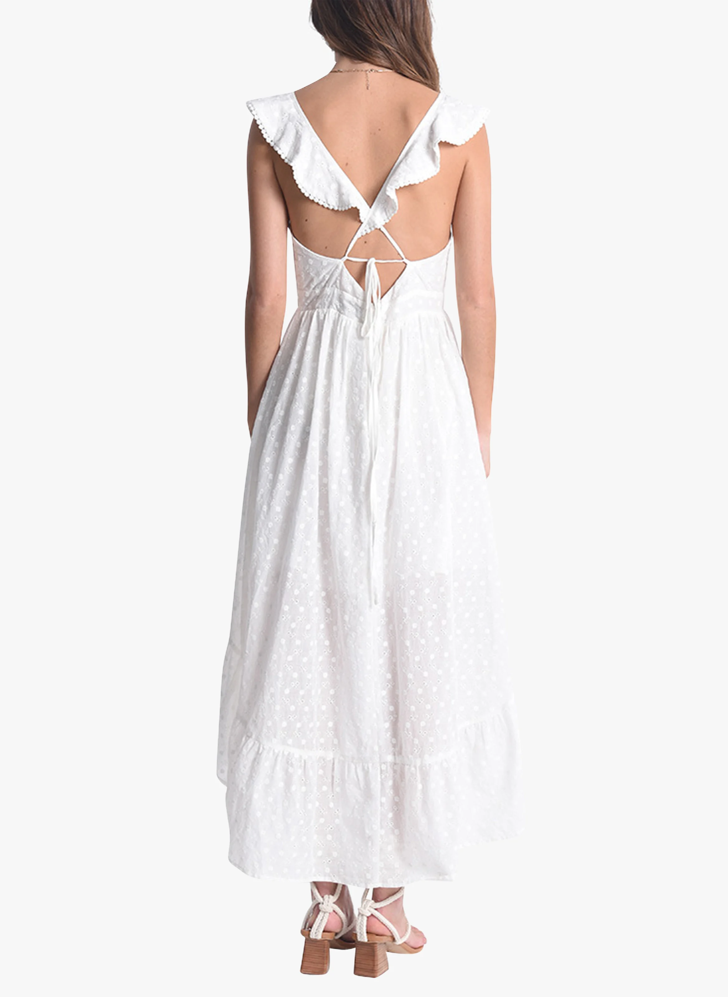 Robe longue en coton avec broderie anglaise | Blanc