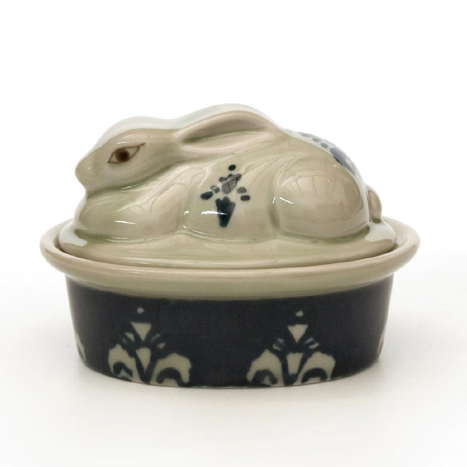 Hasenbehälter, blau, weiß, L 9,5 cm, B 12,5 cm, H 8 cm von fischer's lagerhaus