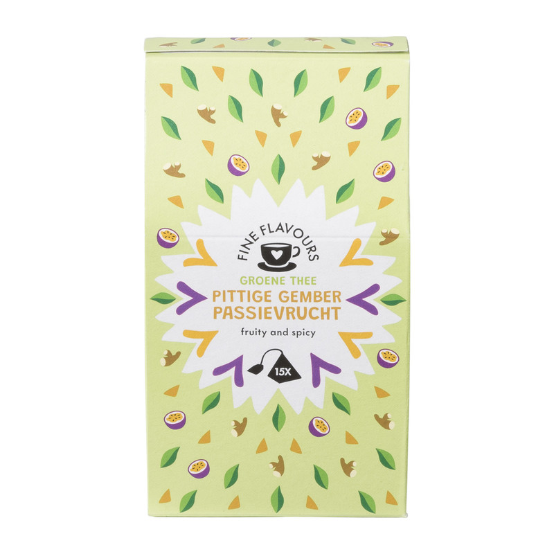 Fine flavours groene thee - pittige gember & passievrucht - 15 piramide zakjes