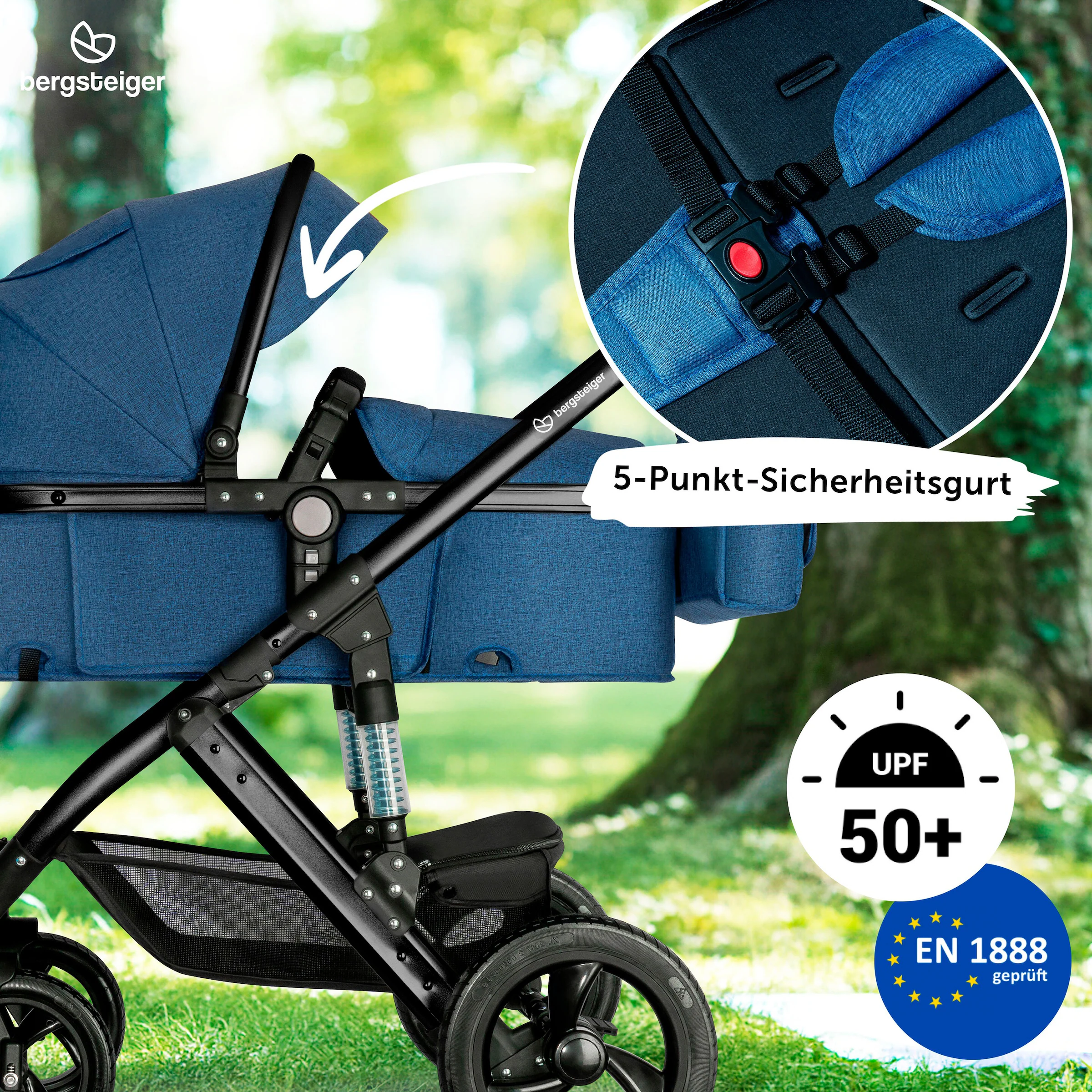 Bergsteiger Kinderwagen Nizza blue | Gestell: black