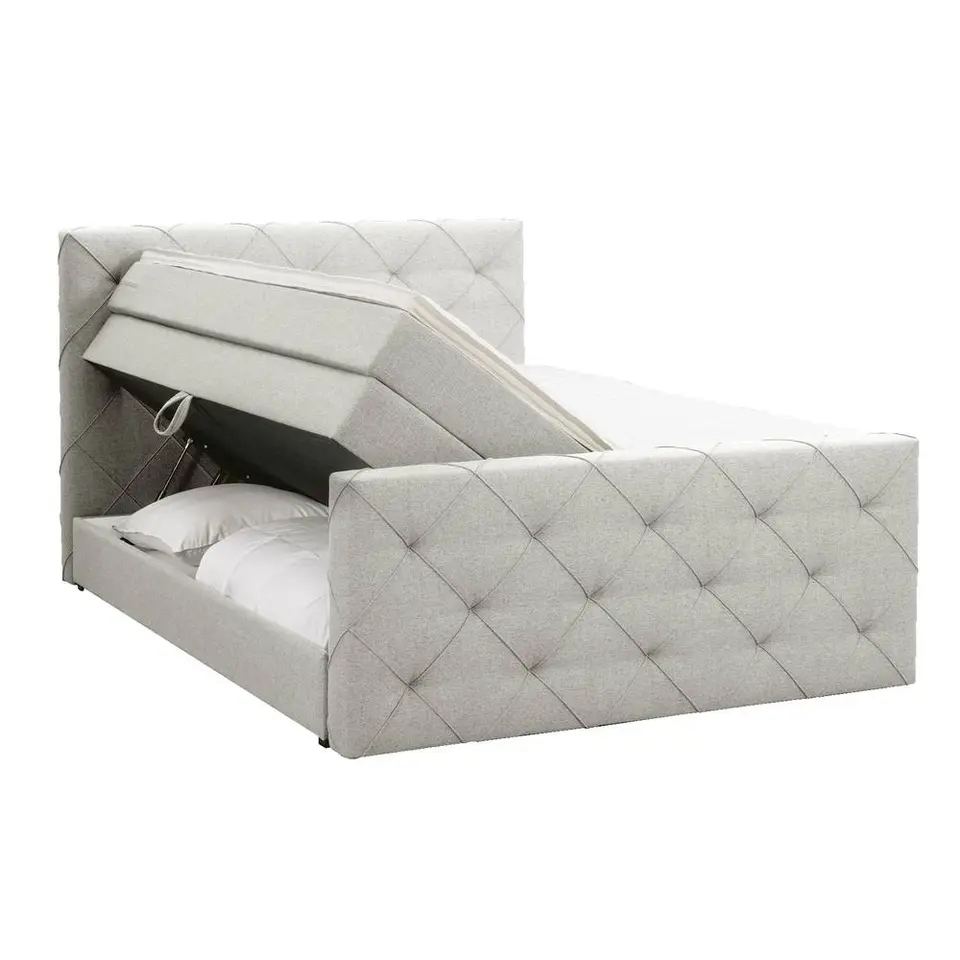 Boxspring met opbergruimte en voetbord Liv geruit - ecru - 160x200cm
