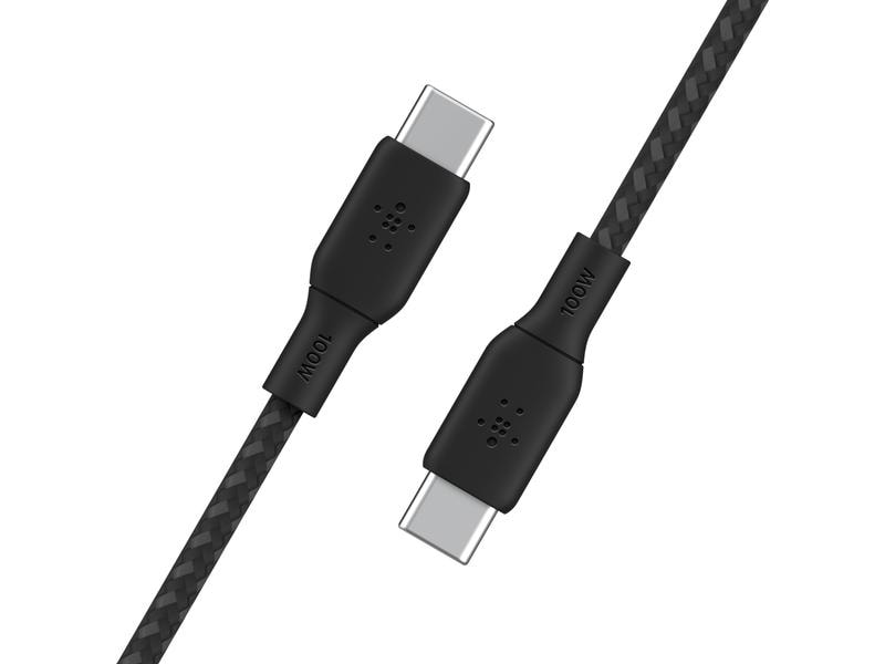 Belkin USB-Kabel Boost Charge 100 W USB C - USB C 2 m Schwa Verbindungskabel mit geflochtener Nylonummantelung von USB-C zu USB-C