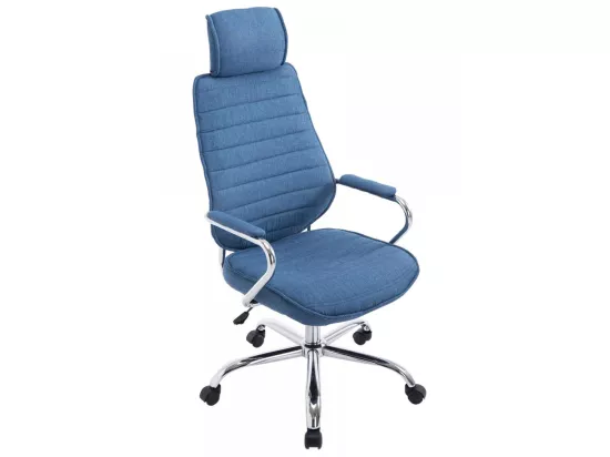 Chaise de bureau - Tissu & Métal chromé - Bleu - Rako