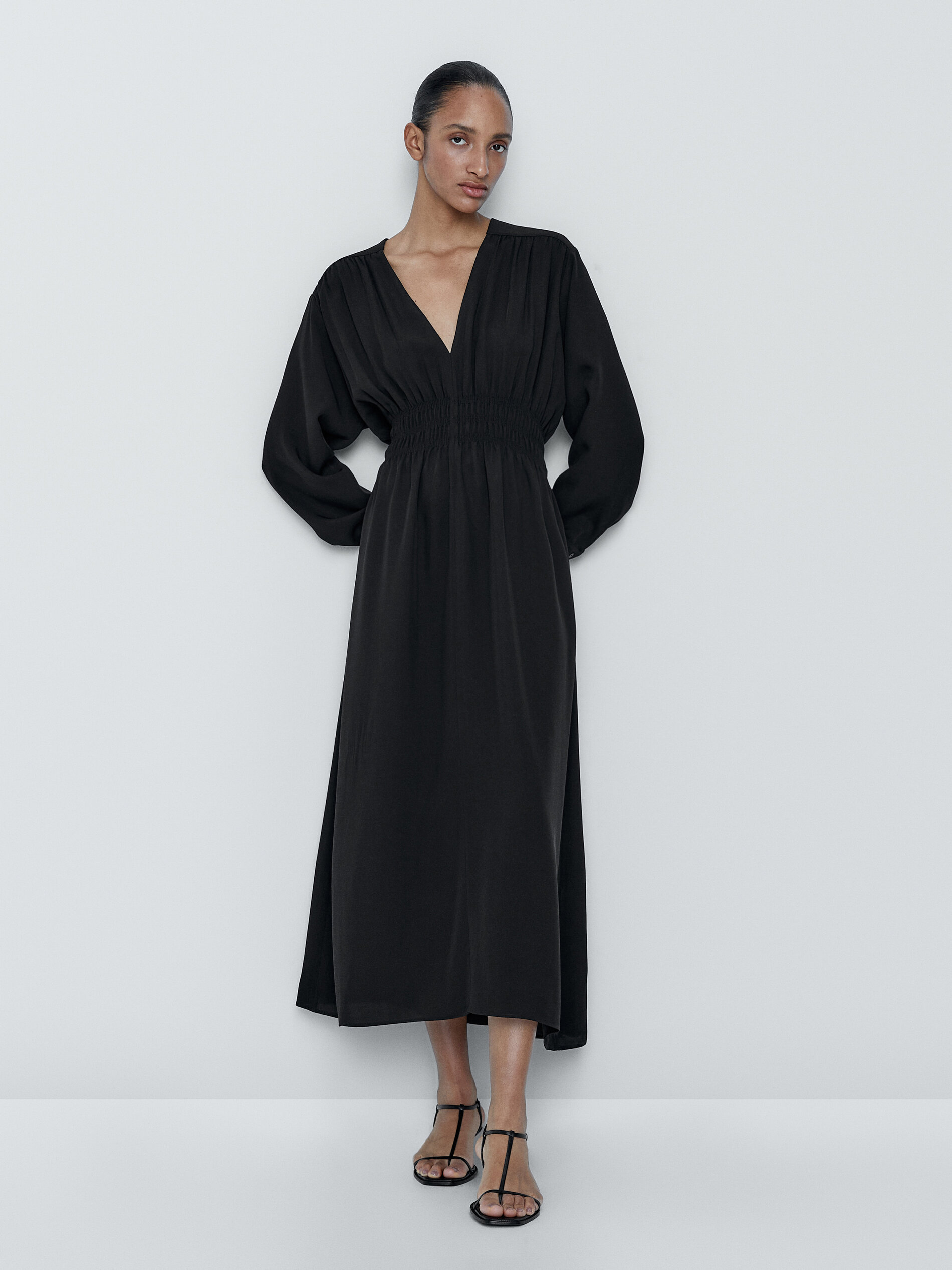 Vestido fluido com detalhe franzido - PETROLEUM