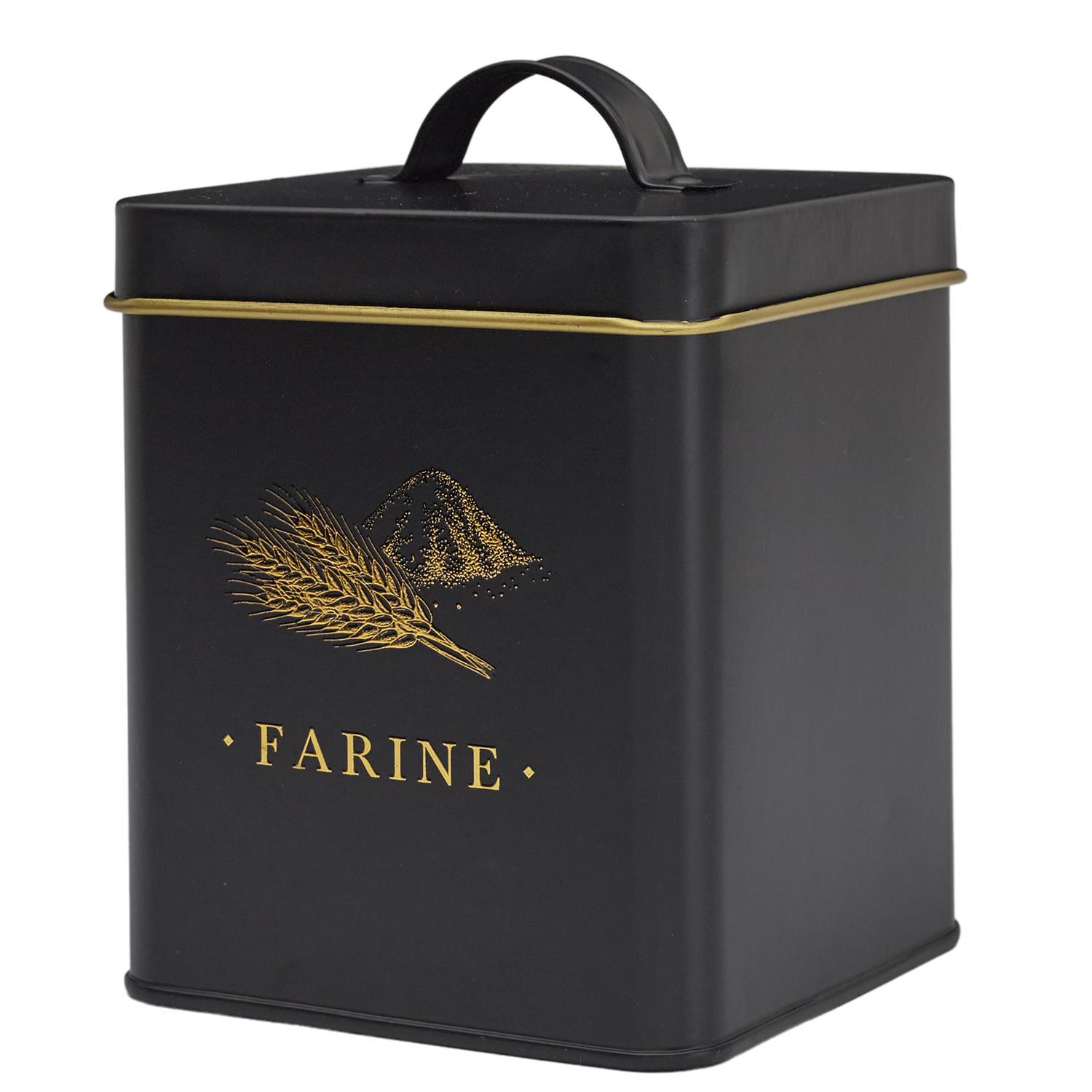 BOITE METAL NOIR ET DORE FARINE